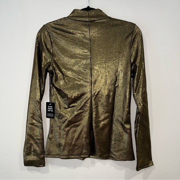 Express Metallic Shimmer gold ribbed long sleeve mock neck top size M NWT - Picture 13 of 13
